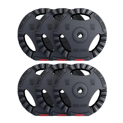 Produktbild von GORILLA SPORTS® Hantelscheiben - 30kg Set, 6x5kg Gewichte, 30/31mm Bohrung, Tri-Grip, Kunststoff - Gewichtsscheiben, Hantelscheiben-Set