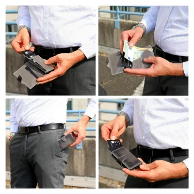 Produktbild von NEU: ® Slim Wallet Mondo ohne Münzfach [bis zu 13 Karten] Slimwallet [RFID-Schutz] Kartenetui [Leder] Smart Wallet für Männer und Damen (Steingrau)