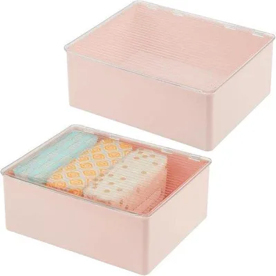 Produktbild von Transparanter Make-up-Organizer-Set mit Deckel - stapelbar für Seifen, Schwämme und Shampoo - 2er-Set