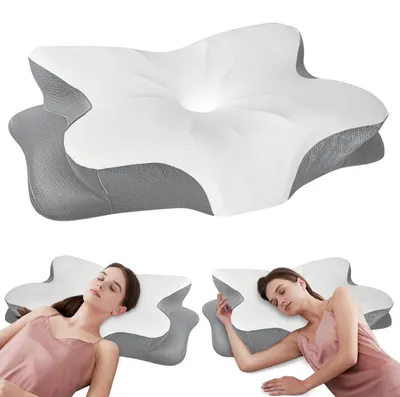 Image de Oreiller cervical, mousse à mémoire de forme, design ergonomique, blanc-gris