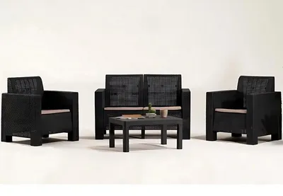 Produktbild von Gartenmöbelset schwarz 2-Sitzer-Sofa zwei Sessel Couchtisch Set - 4 tlg.