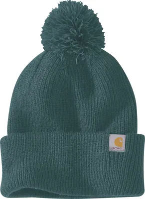 Image de Carhartt 106003 Bonnet Carhartt à pompon tricoté avec ourlet rabattu et logo Greenstone OS