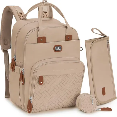 Produktbild von Wickelrucksack, hellkhaki, mit Wickelunterlage und Schnullerhalter, für unterwegs