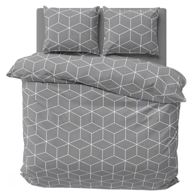 Produktbild von Bettwäsche 200x200 cm Baumwolle Renforce Bettbezug Garnitur Set Cube Grau 3 teilig