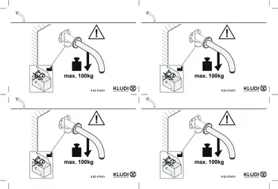 Diagrams showing how to install a faucet with a weight limit warning.