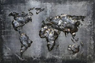 Produktbild von 3D Metallbild Weltkarte, grau