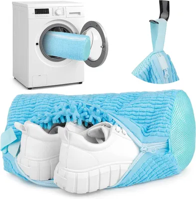 Productafbeelding van Schoenwaszak Wasmachine - Schoenenzak Sneakers - Schoenen Wassen - 360° Reinigingsborsteleffect - 37 x 17 cm - Blauw