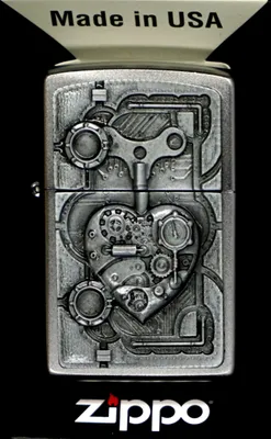 Obrázek produktu pro Zippo SteampunkHeart v?truodolný zapalova? z mosazi v nerezovém vzhledu s motivem mechanického srdce