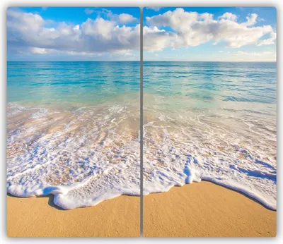 Produktbild von Tulup Glas-Herdabdeckplatte - 2x30x52cm - Glaskeramikkochfeld-Abdeckung Spritzschutz Zweiteilig Hawaii Strand