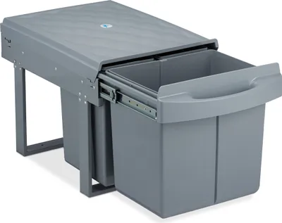 Image de Relaxdays Poubelle encastrable à 3 bacs, coulissante, poubelle de cuisine pour meuble bas, 15 l et 2 x 8 l, 34,6 x 34 x 51,8 cm, gris