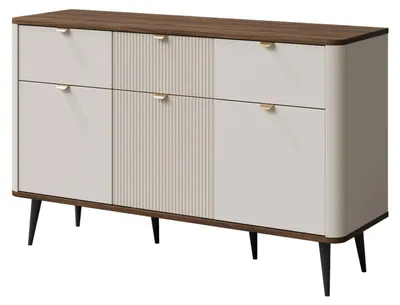 Immagine prodotto di Credenza Marly cassettiera 130x40x82cm colore selezionabile a 3 ante, cashmere / noce