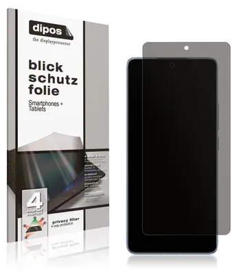 A product shot of a screen protector packaging and the screen protector itself placed on a smartphone.