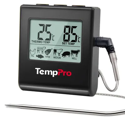 Zdjęcie produktu dla Termometr do mięsa - Termometr do grilla - Sonda 100 cm - Timer - Czarny
