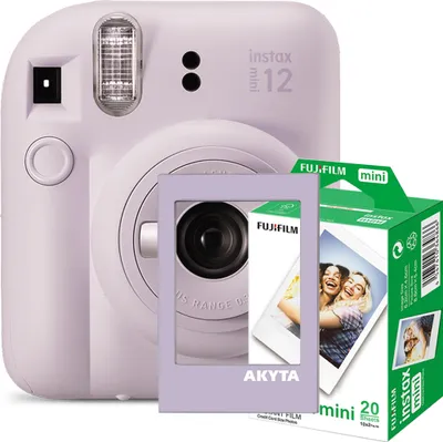Produktbild von Fujifilm Instax Mini 12 Sofortbildkamera, Lilac Purple, mit magnetischem Rahmen von Akyta und 20 Filmen.