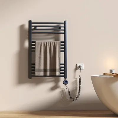Produktbild von EMKE Elektrisch Handtuchwärmer 75X50cm 300W Anthrazit gebogen Badheizkörper Wifi Steurung Intelligent Thermostat Handtuchheizkörper
