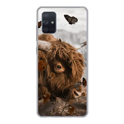 Produktbild von MuchoWow® Handyhülle Schutzhülle Hülle für Samsung Galaxy A71 Scottish Highlander - Schmetterlinge - Pflanzen Silikon Softcase Handy Hülle - Kartenbesitzer