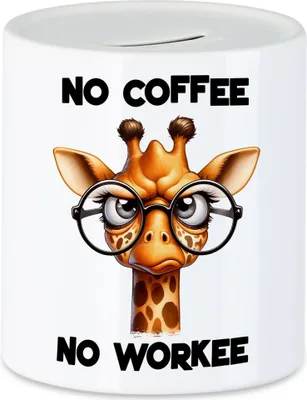 Produktbild von No coffee no workee Spardose lustiger Spruch No Coffee Workee Giraffe