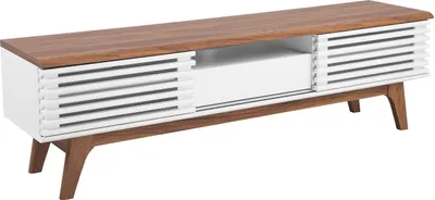 Produktbild von BELIANI Fernsehtisch Dunkler Holzfarbton Weiß Spanplatte 44 x 149 x 35 cm Modern Retro Stil Multifunktional Viel Stauraum Wohnzimmer