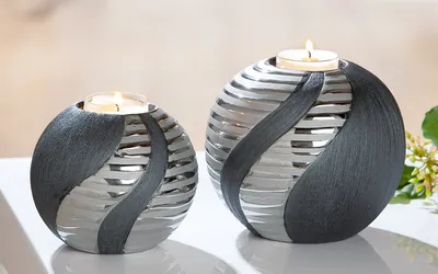 Produktbild von Gilde Teelichtleuchter "Sevilla"  anthrazit/silber  Länge 11,5 cm Breite 11,5 cm Höhe 10,0 cm 28088