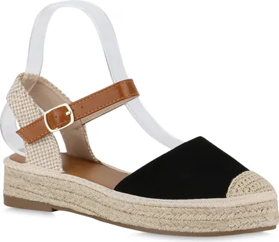 Produktbild von VAN HILL Damen Plateau Sandaletten Bast Sommer Freizeit Schuhe 841156, Farbe: Schwarz, Größe: 40