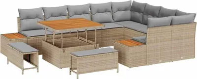 Zdjęcie produktu dla vidaXL Zestaw sof ogrodowych z poduszkami i schowkiem 12 szt. beżowy rattan poli