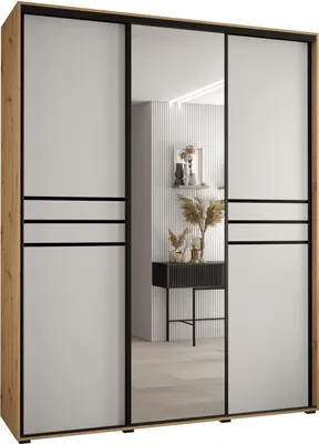 Produktbild von MEBLE KRYSPOL Cannes 11 Schrank mit 3 Schiebetüren - 205,2x190x60 cm - Artisan Weiß Schwarz