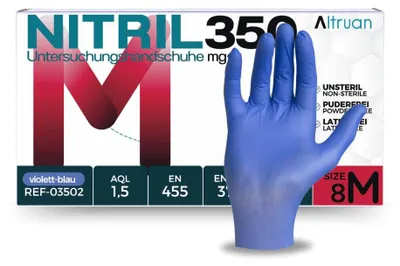 Produktbild von 10x Altruan Nitril Handschuhe, Einmalhandschuhe, blau - 100 Stück - Größe M | Packung (100 Handschuhe)