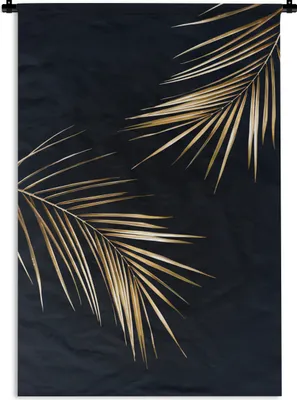 Produktbild von MuchoWow® Wandteppich Wandbehang Farne - Pflanzen - Gold 60x90 cm Tapisserie Dekoration Wandtuch - Foto-Teppich - Abwaschbar