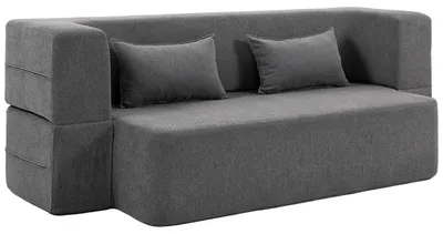 Produktbild von 2-Sitzer-Schlafsofa aus Schaumstoff, Schlafcouch mit breiten Armlehnen, 2 Kissen, 360 kg Belastbarkeit, Grau