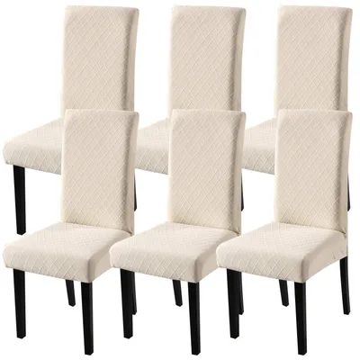 Productafbeelding van Stoelhoes set, 6 stuks, universeel, stretch, afneembaar, beige, geel, 92% polyester, 8% elastaan