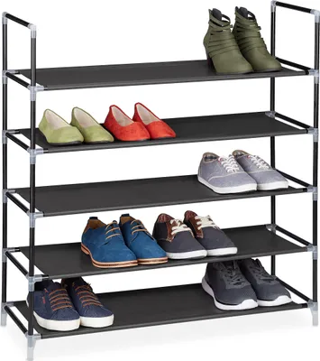 Produktbild von Relaxdays Schuhregal Stecksystem, 5 Ebenen, Schuhablage für 20 Paar Schuhe, Metall & Stoff, HBT 90,5x87x29,5 cm, schwarz