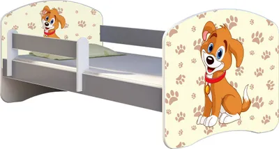Produktbild von ACMA Jugendbett Kinderbett Junior-Bett Komplett-Set mit Matratze Lattenrost und Rausfallschutz Grau 11 Welpe 180x80