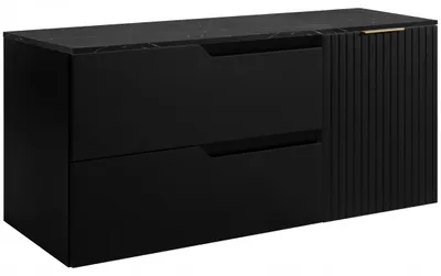 Zdjęcie produktu dla RODAN | Szafka pod umywalkę Czarna 100 cm - Blat czarny marmur - 2 szuflady - Wisząca - MDF - Szafka 1-drzwiowa - MODERN