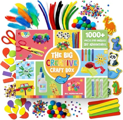 Imagen del producto de Caja de manualidades con más de 1000 piezas, de varios colores, que incluye un libro de ideas, para niños a partir de 3 años