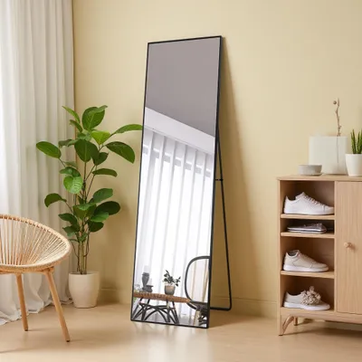 Produktbild von INONEFT Ganzkörperspiegel 140×40 cm,  Bruchsicher Spiegel Hängend oder Lehnend an die Wand, für Schlafzimmer, Wohnzimmer Ankleidezimmer, Schwarz