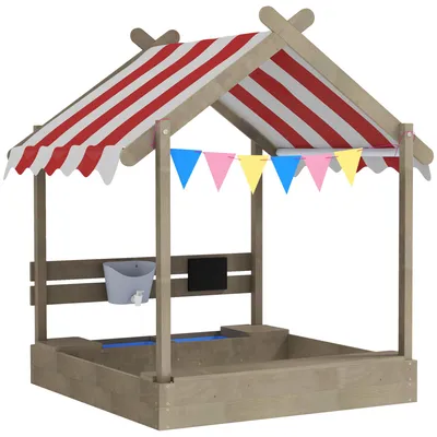 Produktbild von SandkastenmitSonnenschutz,Spielhaus-Design,mitSpielzeug-Set,behandeltesMassivholz,124x116x146cm,Grau