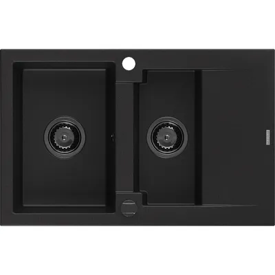Obrázok produktu pre Mexen Gaspar granitový 1,5-komorový drez s odkvapkávačom 737 x 475 mm, Čierna, Sifón Čierna - 6507731505-77-B
