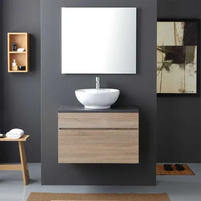 Immagine prodotto di Mobile bagno sospeso cm80 con top in legno antracite per lavabo da appoggio | Sole