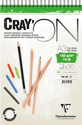 Produktbild von Clairefontaine 5x Cray'ON, Spiralblock A3, 30 Blatt 160g 975032C