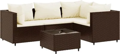 Produktbild von vidaXL 5-tlg. Garten-Lounge-Set mit Kissen Braun Poly Rattan