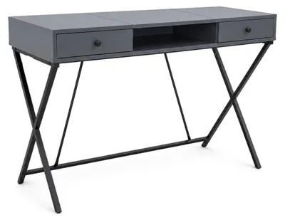 Produktbild von Computertisch Schreibtisch Industrial Graphit CROSSLINE 120 cm 2 Schubladen 1 Ablage Schwarze Beine