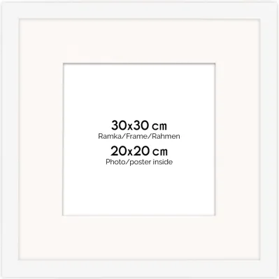 Produktbild von FRAMAI® Bilderrahmen 30 x 30 cm in Weiß – mit Passepartout – MDF Holzrahmen, bruchsicheres Plexi, umweltfreundlich, mit Aufhängung & Ständer – Hochformat & Querformat