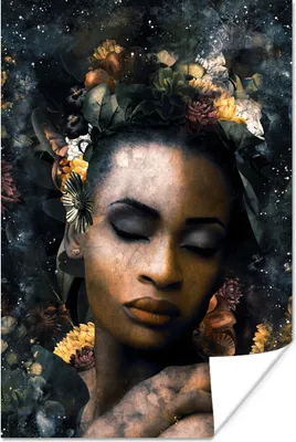 Produktbild von MuchoWow® Poster Blumen - Frau - Gold 40x60 cm - Plakate für die Wand - Poster Babyzimmer
