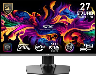 Produktbild von MSI MPG 272URXDE QD-OLED, 67,3 cm (26.5"), 3840 x 2160 Pixel, 4K Ultra HD, QD-OLED, 1 ms, Schwarz