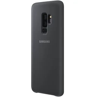 A dark gray Samsung phone case is shown from the back and side.