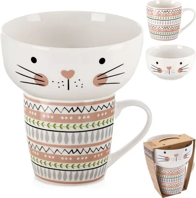 Produktbild von Orion Porzellanbecher Kinderbecher Kaffeetasse Teetasse Becher mit Schüssel mit Schälchen aus Porzellan für Kinder 2-tlg.