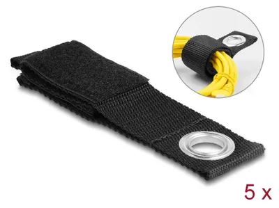 Image de Delock, fermeture velcro résistante avec œillet de fixation - 26 cm - Noir (lot de 5)