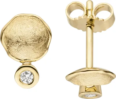 Produktbild von Ohrstecker aus 585 Gold Gelbgold eismattiert mit 2 Diamanten Brillanten 0,06 ct.