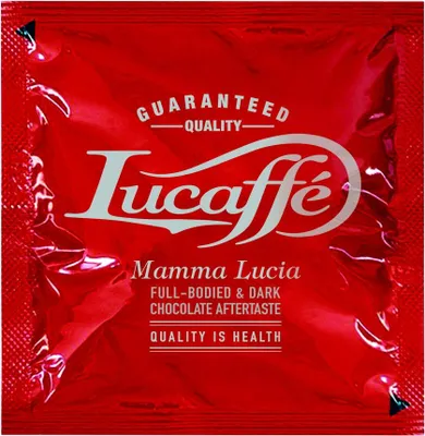 A close-up of a red coffee packet.