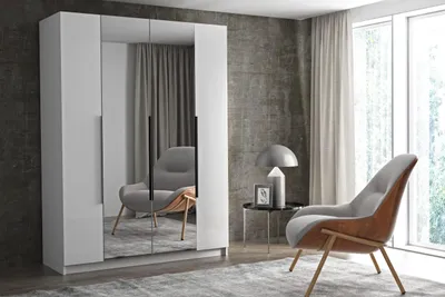 Produktbild von Krudox NIC2 Kleiderschrank Drehtür Weiß 180x216x60 cm mit Spiegel Kleiderstange Schlafzimmer Mehrzweckschrank